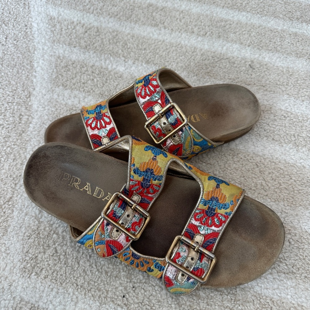 Prada Multicolor Floral Buckle Sandals